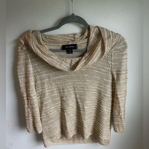 St.John Gold Champagne Lurex Luxe Gold Cowl Neck Knit Blouse Medium (J)